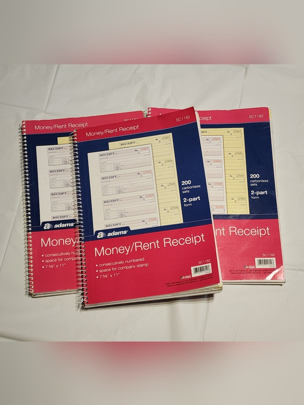 Lot Of 3- Money/Rent Receipt Book - Red and Blue Cover, Minor Imperfections